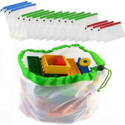 15Pcs Reusable Mesh Toy Bags Washable Building Blocks Bags Toys Hanging Pouch Toys Sundries Organizer Storage Bag