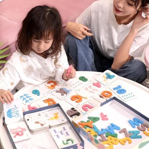 Montessori Cartoon Animal Puzzles Number Alphabet Letter Math Cards Pairing Early Education Baby Kids Toy Gift