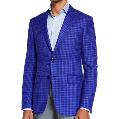 Men Jacket Men Tailor Made Suit Jacket Off White Blue Gingham Fashion Blazer Checker Custom Made Checkered Manteaux Sur Mesure