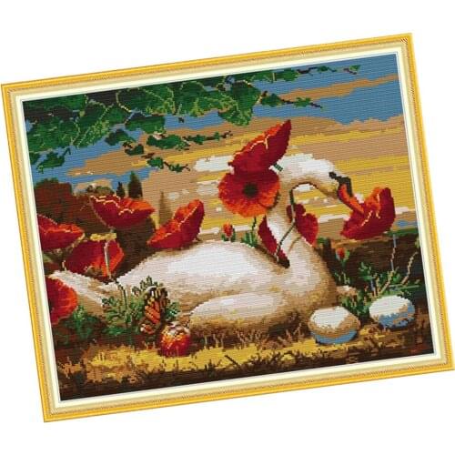 Prettyia Swan Pattern - Stamped Cross Stitch Kit DIY Needlecrafts 24 x 20in