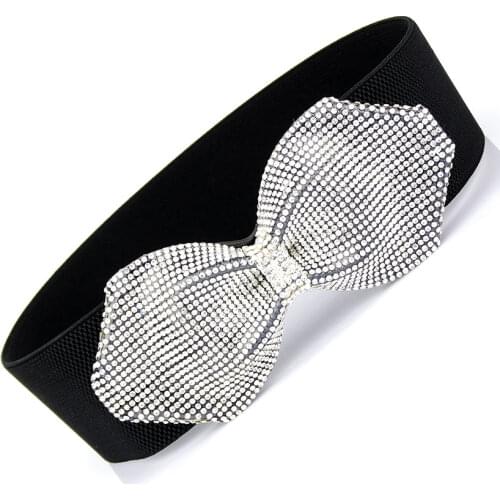 2020 New Rhinestone Bowknot Wide Waist Sealing Womens Wide Waist Sealing Belt Retro Luxury Crystal Elastic Belt Accessori
