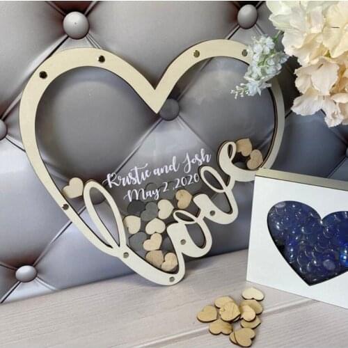Personalized heart Rustic wedding engraved Alternative Wooden memory guestbooks with heart drop box signature hearts guest books