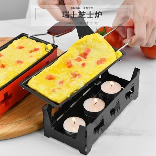 Portable Non-Stick Metal Cheese Raclette Oven Grill Plate Rotaster Baking Tray Stove Set Home Kitchen Butter Cheese Baking Tool