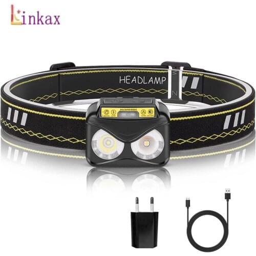 Portable Mini LED Headlamp Motion Sensor XPG+COB Led Headlight Torch Built-in battery inductive Outdoor Camping Headlight