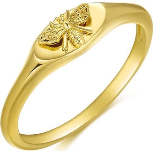 Simple creativity golden bee signet ring classic metal brass womens ring vintage jewelry for women friendship party cool gifts