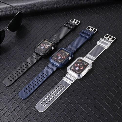 For Apple iwatch 1 2 3 4 5 6 Se TPU Carbon Fiber Watch Strap Men Watch Transparent Wrist Watch One Strap 38mm 40mm 42mm 44mm