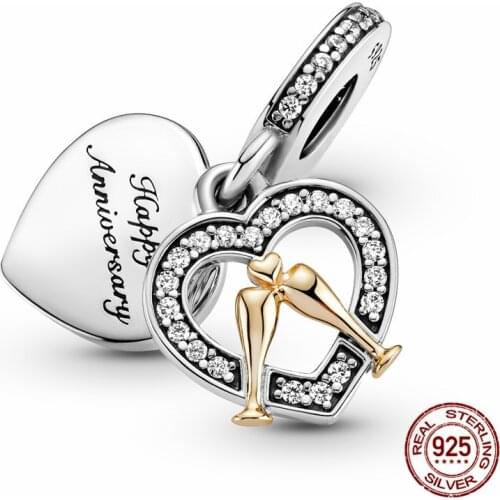 2021 New 925 Sterling Silver Two-tone Happy Anniversary Charm Fit Original 3mm Bracelet&Bangle For Women Birthday Fashion Jewelr