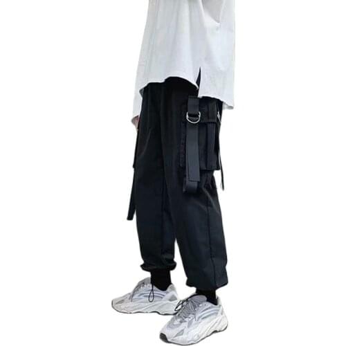 Fashion Japanese Harajuku Streetwear Cargo Pants for Men Ribbon Pockets Joggers Techwear Mens Trousers Hip Hop 2021