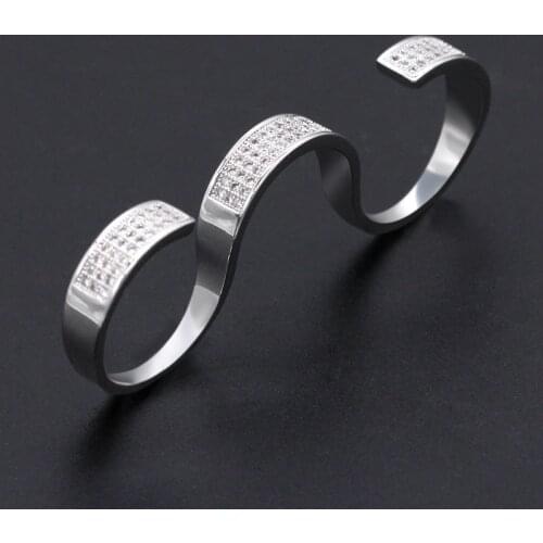 Three Fingers Ring Women Open Ring with AAA Cubic Zirconia Stones Silver Color Rhodium Plated Adjustable Ring for Women Jewelry