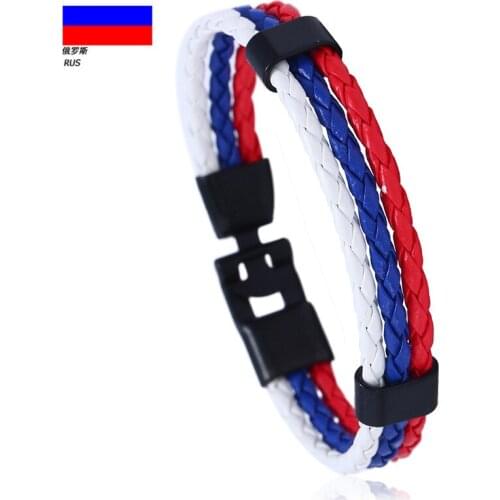 High Quality Black Flag Bracelet National Flag Italy ES DE RU Charm Leather Bracelet for Men Women Rope Handmade Braided Jewelry