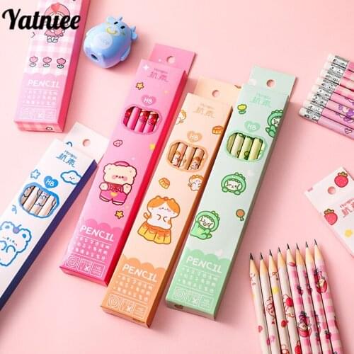 Yatniee 10pcs/box Cartoon Pencils for Pupils to Write and Draw Sketch Pens for Students Stationery HB Pencils with Erasers