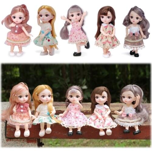 1/8 16cm Ball Jointed Dolls with Fashion Cloth Dress Up Baby Girl Kids DIY Toys