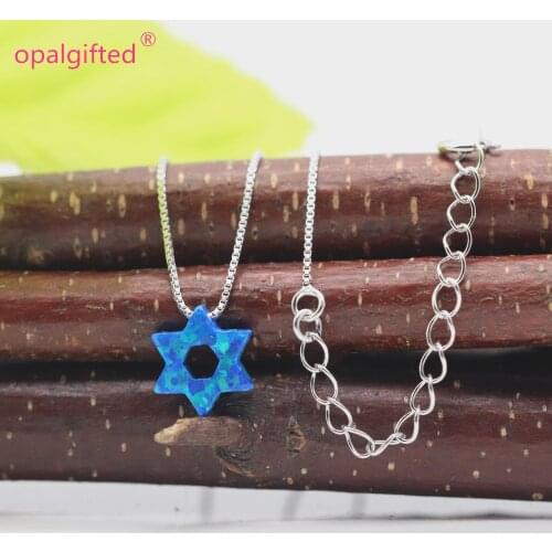 1pc/lot)2020 New Fashion 10mm dark blue/white Jewish Star of David with Hollow Opal Necklace Women opal jewelry for gift