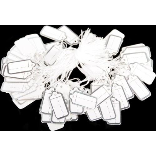 100pcs Mini Size Paper Labels Price Tags String Tie DIY Watch Jewelry Clothing Display Price Ticket Tag Labels 25*13mm