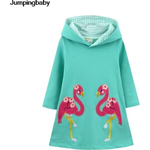 2021 Girls Dress Flamingo Dresses Animals Embroidery Vestidos Autumn Winter Sukienka Costume Kids Clothes Roupa Infantil Menina