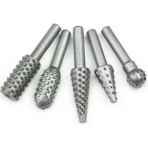 5pcs Woodworking rasp chisel shaped rotating embossed grinding head engraving pattern cutter milling hss Power Tools wood drill