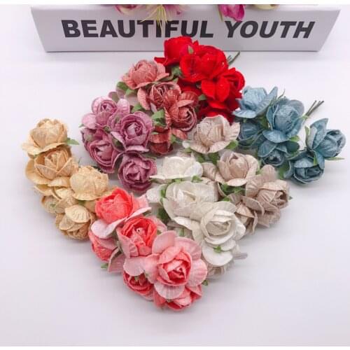 6pcs high quality artificial flower silk rose bouquet For wedding home decoration DIY wreath scrapbook shoes and clothing