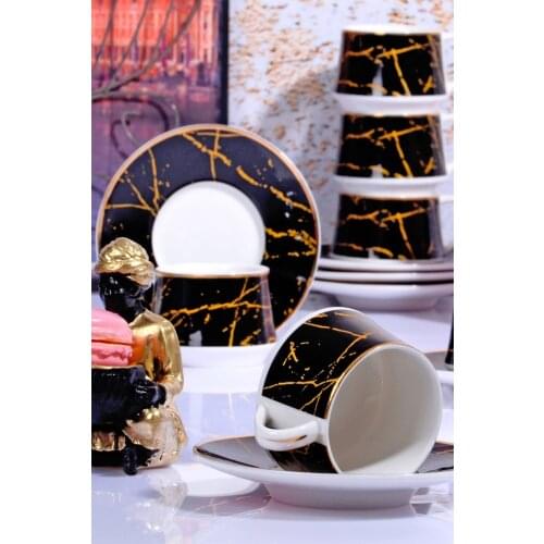 Elegant Porcelain Coffee Cup Set of 12 Luxury Cup and Saucers Plate Set High Quality Turkish Coffee Espresso Tea Cup with Saucer