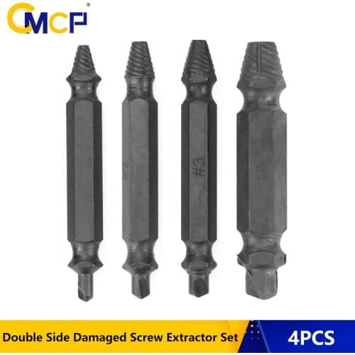 CMCP 4pcs Nitriding Coating 1# 2# 3# 4# Double Side Damaged Screw Extractor Drill Bits Set Easy Out Broken Screw Remover