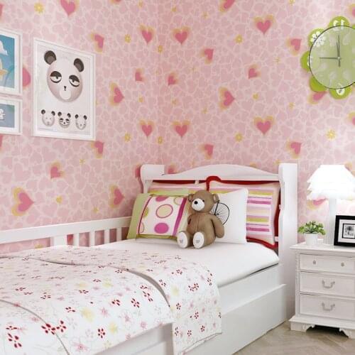 Beibehang Children room wallpaper cartoon love peach heart wallpaper children 's room non - woven pink wallpaper