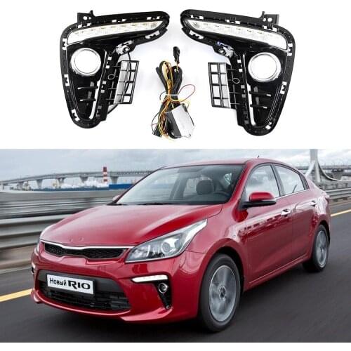 For KIA K2 RIO 2017 2018 LED DRL Daytime Running Light Front Bumper Fog Lamp w/ Turn Signal