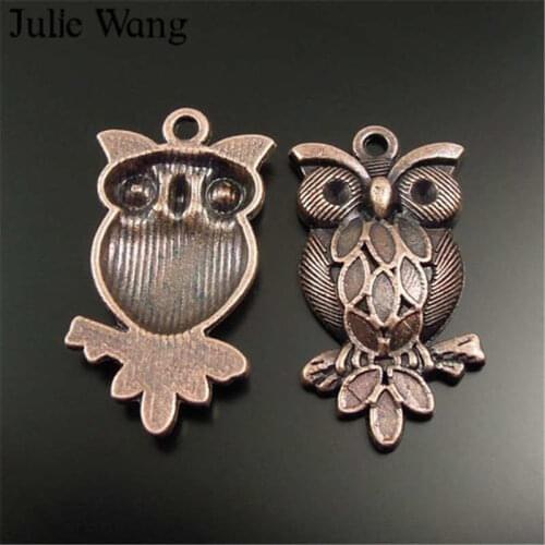 Julie Wang 5-30PCS Owl Charms Red Copper Antique Birds Alloy Animal For Necklace Pendant Bracelet Jewelry Making Accessory