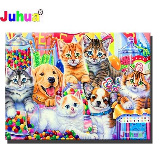 Juhua 5d Diamond Painting Cat Dog Color Candy Full Square/round Mosaic Embroidery Animal Cute Pet Home Decor Diamond Art New