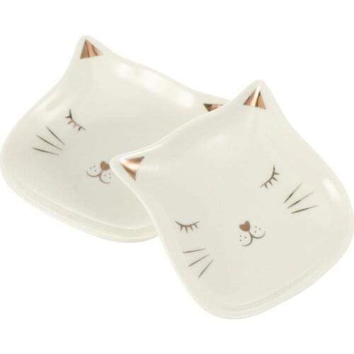 2pcs Ceramic Jewelry Plates Cat Design Earrings Ring Storage Tray Display Holder Food Snack Sushi Fruit Dessert Trays Tableware