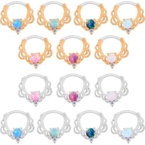 Stainless Steel Women Single Opal Septum Clicker Nose Ring Piercing Jewelry septum piercing nose piercing пирсинг в нос 2020