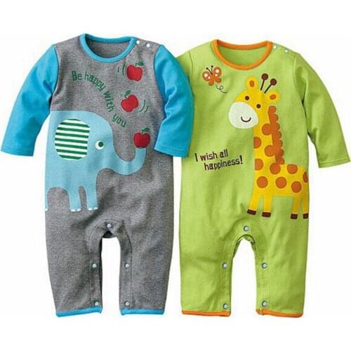 New Baby Girls Clothes Boys Cartoon Animals Printed Long Sleeve Romper Infant Jumpsuit Newborn Outfits