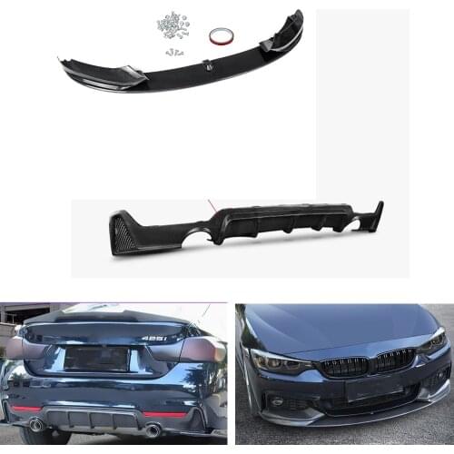 Front Spoiler Splitter For 2014-2020 BMW F32 F33 F36 4 Series M Sport Car Rear Bumper Diffuser Lip Bilateral Exhaust Single Out