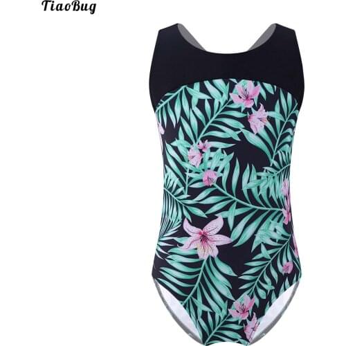 TiaoBug Summer Kids Girls One-Piece Print Swimming Bathing Beach Pool Swimsuit Round Neck Sleeveless Leotard Bodysuit Swimwear