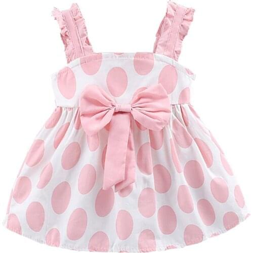 0-36M Summer Baby Girls Strap Dot Pattern Casual Cotton Dress Kids Toddler Princess Sundress