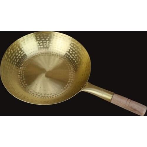 Copper Traditionally healthy Casseroles non coasting wooden handle wok brass