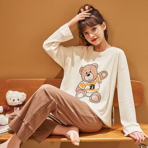 Cute Cartoon Solid Striped Pajamas Young Girl Pajama Pullover Long Sleeve Trousers Casual Jammies Sleepwear Pyjamas 6535 Cotton