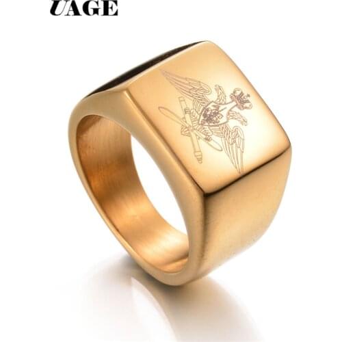 UAGE Russian Armed Forces Ring For Men Stainless Steel Navy Air Army Signet Rings Male Wedding Band Anniversary Gift Anillos