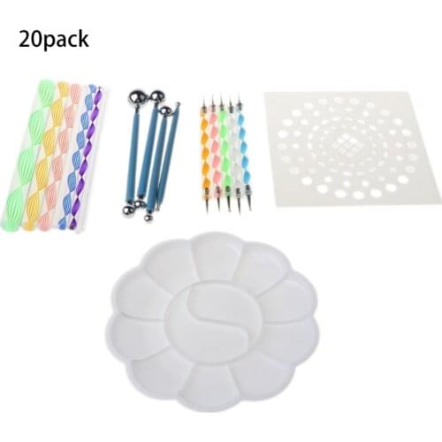 20pcs/set Mandala Dotting Pen Tools Set for Nail Art Painting Craft Stencil Paint Tray