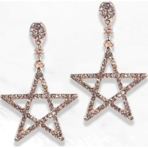New Original Hanging Crystal Pentagram Earings for Women Statement Rose Gold Star Stud Earrings Jewelry Duftgold