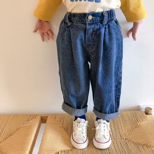 Autumn girls loose casual denim pants 2020 boys children casual 2 colors jeans kids bottoms