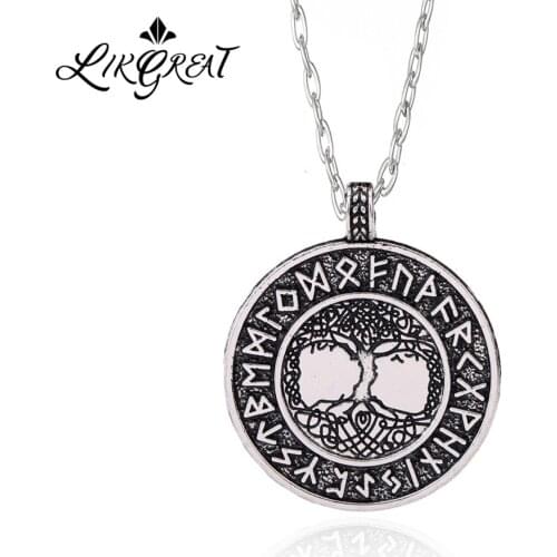 LIKGREAT Tree of Life Yggdrasil Necklace Viking Rune Amulet Pendant Necklace Nordic Talisman Jewelry Cord Chain Accessories Gift