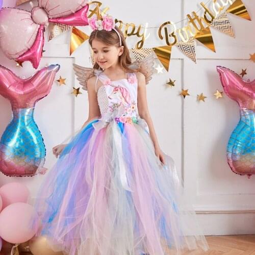 Unicorn Girls Birthday Party Dress For Purim Halloween Costume Dresses Kids Carnival Disguise Clothes Princess Robe Vestidos