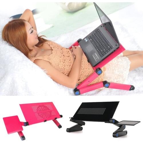 Laptop Stand Fan Desk Folding Adjustable Desk Portable Laptop Holder Bed Table Stand Lap Sofa Lapdesk Tray With Fan Mouse Pad