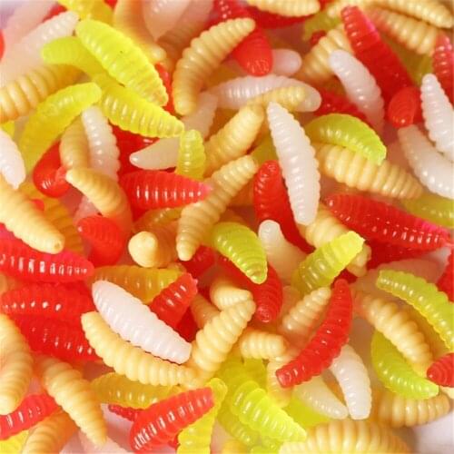 Fishing lure Promotion 50PCS 2cm 0.3g Maggot Grub Soft Fishing Lure Hooks Smell Worms Glow Shrimps Fish Lures hot sale