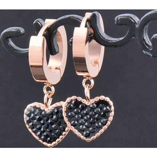 KIOOZOL Stainless Steel Black Heart Pendant Earrings Rose Pink Earrings For Women Jewelry 2021 Trend 187 KO2