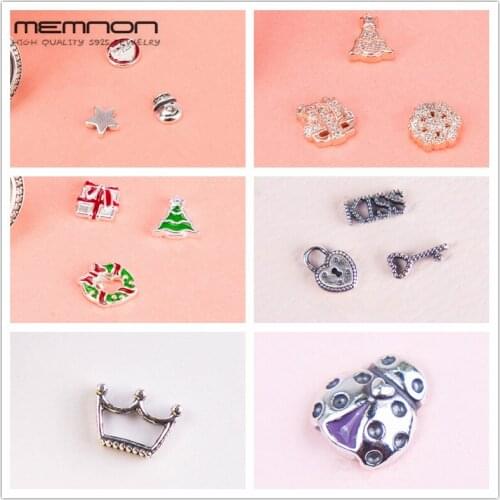 Christmas Petite Locket Charms with Enamel 925 sterling silver jewelry beads fit floating necklace DIY gift for women PJ563