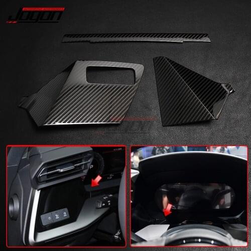 3pcs S.Steel Car Dashboard Frame Panel headlight adjust Cover For Audi A3 8Y 2020 2021 Interior Accessories Silver & Carbon Look