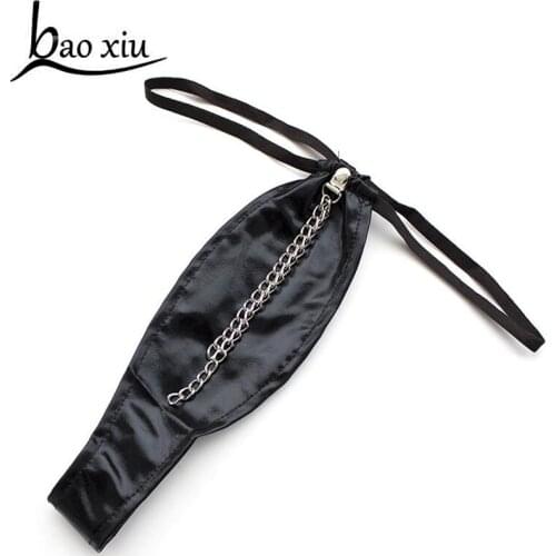 Female Soft Faux Leather Lingerie Panties Chain Front Crotchless G-string Bikini Briefs Underwear for Womens Sexy Underpants