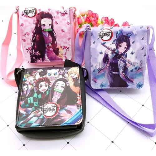 Anime Demon Slayer Cartoon Shoulder Bag Kimetsu No Yaiba Nezuko Kochou Shinobu Childrens Messenger Bag PU Makeup Storage Bag