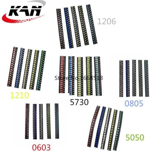 LED Light Diode 5 x 20pcs/Color=100pcs New 5730 5050 1210 1206 0805 0603 Red/Green/Blue/White/Yellow SMD LED kit