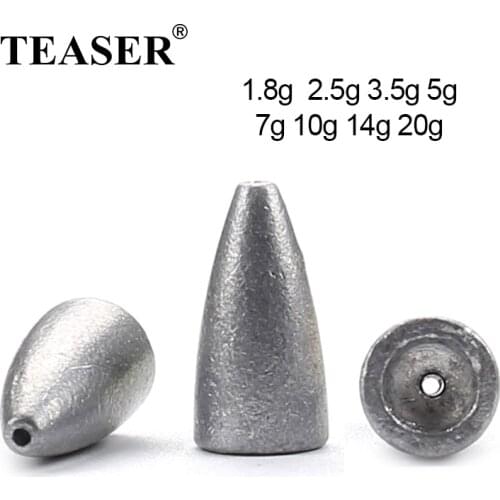TEASER 10pcs1.8g 2.5g 3.5g 5g 7g 10g 14g 20g Fishing Sinker Bullet Shaped Weights Casting Anti Dust Sea Down Sinkers Accessories